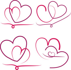 Romantic pink heart vector illustration featuring a decorative floral pattern and bird motif for a Valentine&rsquo;s Day wedding greeting card design symbolising love and celebration
