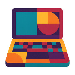 PNG Colorful geometric laptop illustration.