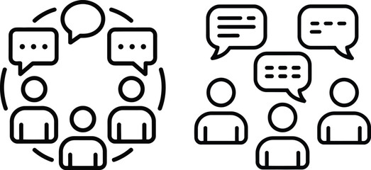 Team building communication line icons with speech bubbles. Business group discussion, team collaboration, and social interaction vector symbols. © Mdibrahim