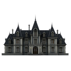 Fototapeta premium Ornate Gothic Revival Mansion Facade architecture building isolated on a transparent background