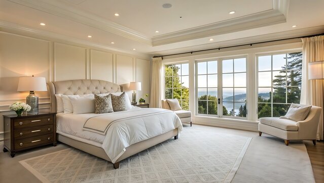 Luxury Master Bedroom Interior with Ocean View
