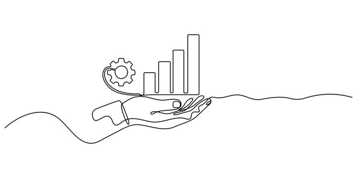 Business growth bar chart continuous one line art drawing and growth bar chart icon simple outline vector illustration.