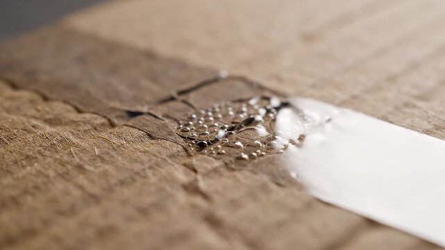 Close-up of staples on cardboard.