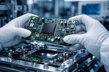 Technician checks components on a circuit board