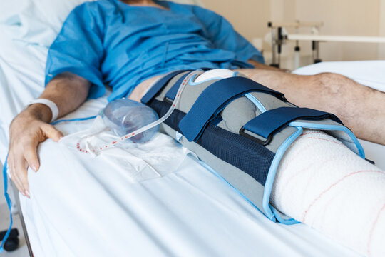 Patient recovering from leg surgery and acl reconstruction