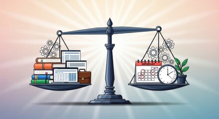 Balance Scale Weighing Workload vs. Time Management and Punctuality