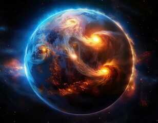 Obraz premium a vivid depiction of planetary birth glowing gases and drifting dust spiraling around a forming world in hyper real cosmic detail