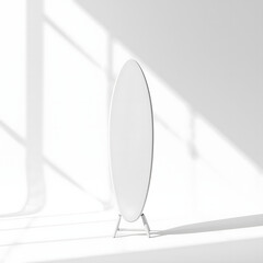 Blank Surfboard in Bright Light: A pristine, blank surfboard stands tall against a backdrop of soft light and shadows, inviting the viewer to envision the thrill of the waves. 