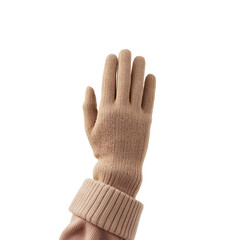 Winter Warmth Glove: A close-up shot of a hand wearing a soft, beige knitted glove. This image is the perfect embodiment of winter fashion. 