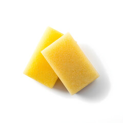 Two Sponges: Two yellow sponges, rectangular in shape, are shown, ideal for cleaning and washing tasks.