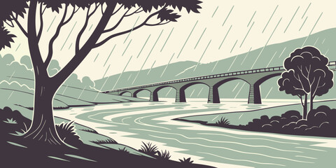 A serene landscape with a winding river and lush greenery under a cloudy sky. © Alone