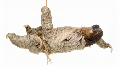 Obraz premium Flexible Sloth over White Background, Funny Stretching Animal No Shadow