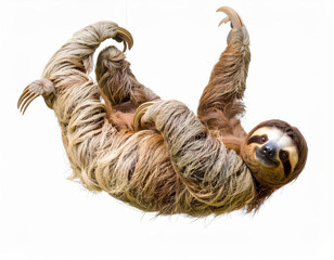 Naklejka premium Flexible Sloth over White Background, Funny Stretching Animal No Shadow