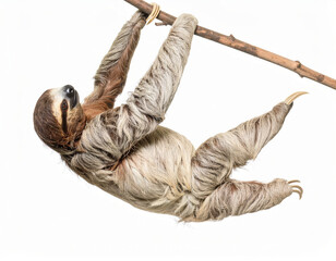 Naklejka premium Flexible Sloth over White Background, Funny Stretching Animal No Shadow