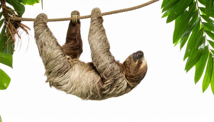 Naklejka premium Flexible Sloth over White Background, Funny Stretching Animal No Shadow