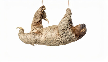 Naklejka premium Flexible Sloth over White Background, Funny Stretching Animal No Shadow