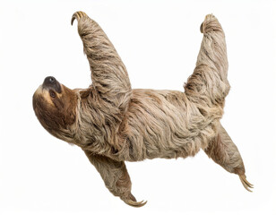 Naklejka premium Flexible Sloth over White Background, Funny Stretching Animal No Shadow