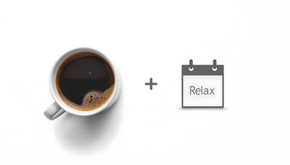 Coffee and Relax: a simple composition depicting the essence of relaxation, featuring a cup of coffee combined with a calendar, embodying moments of peace.