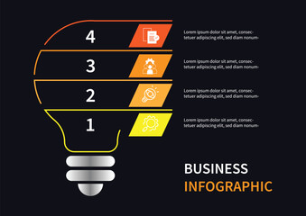 Design template business infographic with bulb line concept or idea symbol and 4 steps or section. Vector illustration can be used for data visualization, workflow layout, planning management
