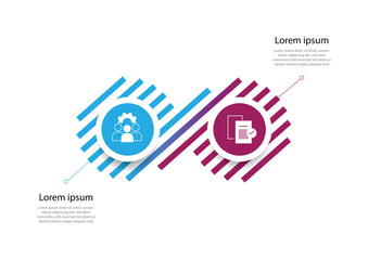2 step design template infographic vector element with two circle connected and icons.