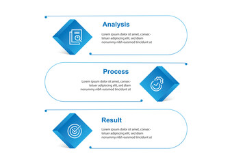 3 step vertical business infographic template with blue box and lines shaped. Vector illustration with icon can be used for business information, data visualization, workflow layout and presentation