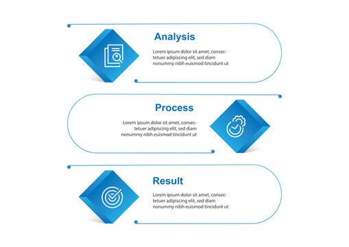 3 step vertical business infographic template with blue box and lines shaped. Vector illustration with icon can be used for business information, data visualization, workflow layout and presentation