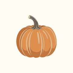 Fototapeta premium Single orange pumpkin with a gray stem on a cream background.