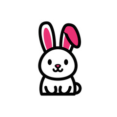 Cute cartoon bunny with pink ears on a white background