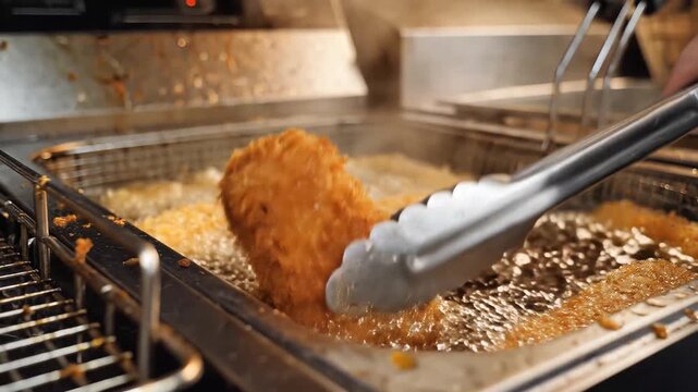 Fried Food Preparation in Deep Fryer.