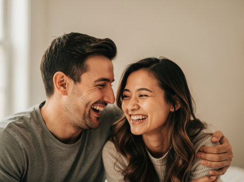 Dos personas compartiendo una sonrisa espont&aacute;nea, luz natural suave