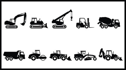 Construction vehicles and heavy machinery silhouettes © shammiCRATION