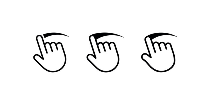 Touch screen gesture icon set with hand finger swiping right motion representing interactive navigation digital interface control and user mobile experience