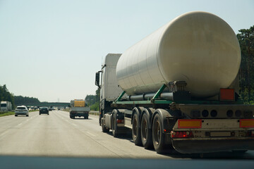 White Tanker Truck Moving Fast On Motorway