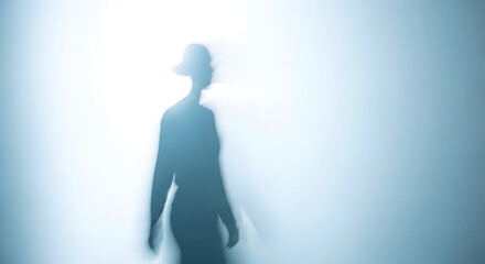 Obraz premium Mysterious silhouette of a woman walking through a hazy, ethereal light, creating an abstract and contemplative visual concept.