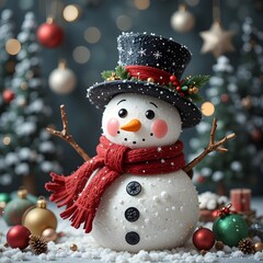 크리스마스 눈사람 배경, 크리스마스 장식 아트 오브제