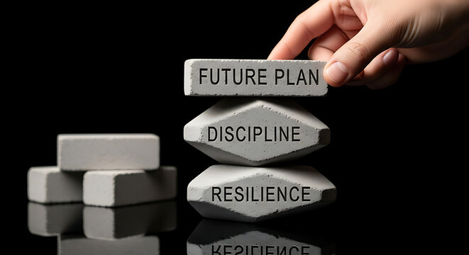A hand placing a block labeled success on a stack of blocks labeled goals and dreams.