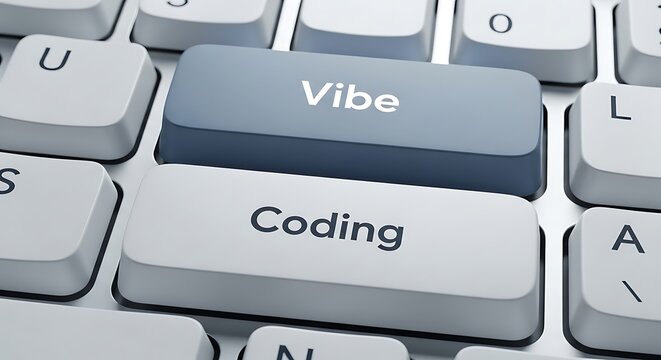 Closeup of computer keyboard with coding vibe keys prominently displayed