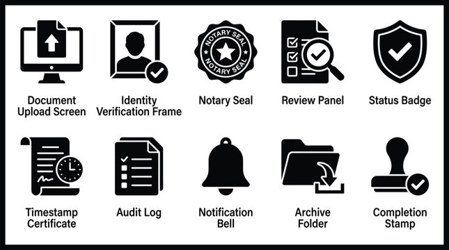 Document verification icons set
