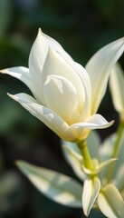 Obraz premium Delicate white petals unfurl from a plant with almost translucent white leaves, soft focus, white flower