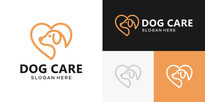 Simple dog care logo design template illustration. Dog logo with heart love design graphic vector. Symbol, icon, creative.