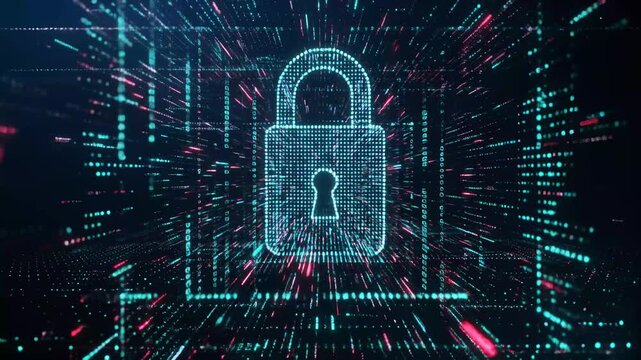 Digital Padlock Icon with Data Stream Effect security