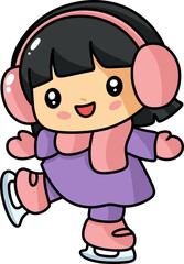 Obraz premium Smiling Girl Ice Skating in Purple Outfit