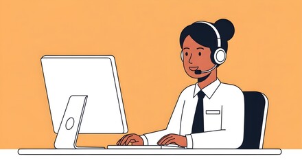 Professional Woman Customer Support Agent with Headset at Desk