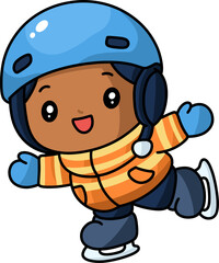 Obraz premium Cute Kid Ice Skating with Blue Helmet