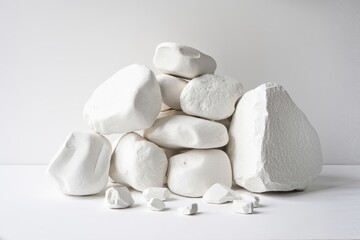Pile of white rocks stacked on plain background stone pile smooth rocks textured rocks