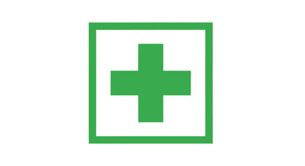 Obraz premium Medical symbol illustration featuring a green cross in a square frame, representing healthcare and medical services