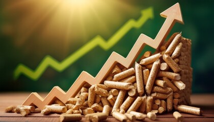 wood pellet biomass growth concept with upward arrow