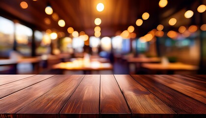 wooden table blurred background of restaurant