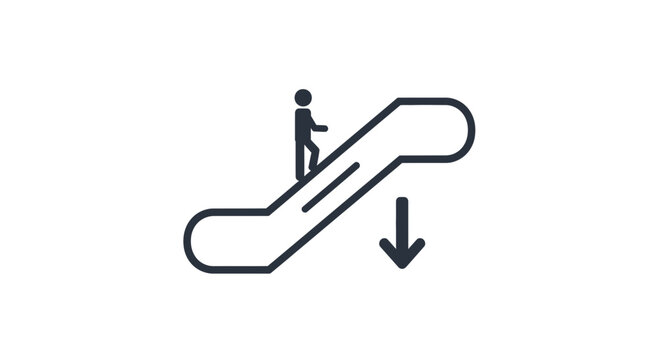 Person riding down an escalator in a public building, viewed from the side