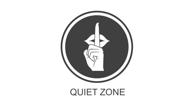 Quiet Zone Sign Illustration Featuring Hand Holding Lip Symbol in Circular Frame